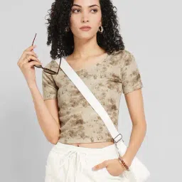 People By Pantaloons Beige Slim Fit Printed Top image 4