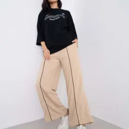 Styli Beige Cotton Wide Leg Fit Trousers image 5