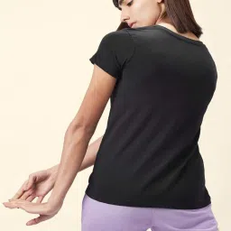 Ajile by Pantaloons Black Cotton Graphic Print T-Shirt image 2