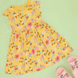 Pantaloons Junior Girls Cyber Yellow Cotton Printed Casual Dresses-picture-40