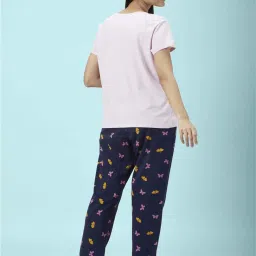 Dreamz by Pantaloons Pink & Navy Cotton Printed T-Shirt & Pyjama Set image 2