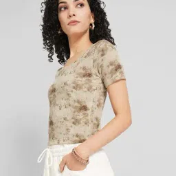 People By Pantaloons Beige Slim Fit Printed Top image 3
