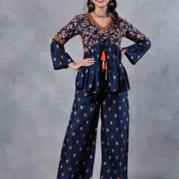 Rustorange Blue & Orange Printed Tunic Palazzo Set-image-19