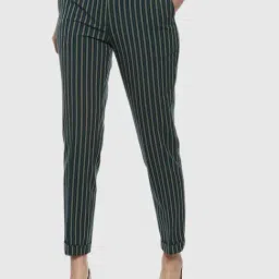 Van Heusen Green Striped Formal Trousers-picture-25