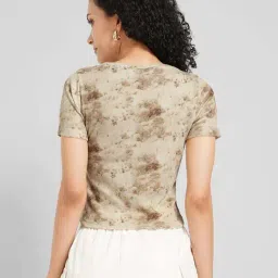 People By Pantaloons Beige Slim Fit Printed Top image 2