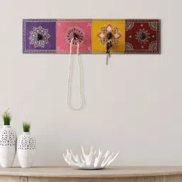 Aapno Rajasthan Multicolor Wooden 4-Hook Key Holder image 2