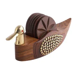Aapno Rajasthan Brown Wooden Coaster with Holder Set image 2