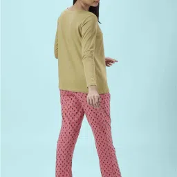 Dreamz by Pantaloons Brown & Pink Cotton Printed T-Shirt & Pyjama Set image 2