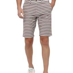 Louis Philippe Brown Cotton Slim Fit Striped Shorts-picture-41
