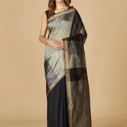 Fabindia Black Silk Woven Saree Without Blouse-image-30