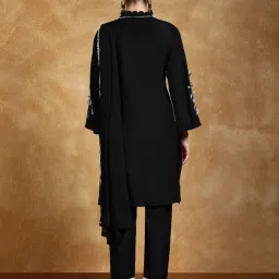 Varanga Black Embroidered Kurta Trousers and Dupatta image 2
