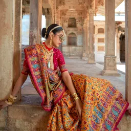 Elora Mustard Blended Ajrakh Saree With Unstitched Blouse image 2