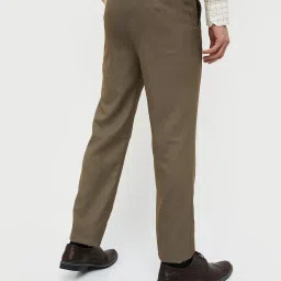Code by Lifestyle Dark Beige Regular Fit Textured Flat Front Trousers image 2