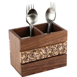 VarEesha Gul Brown Sheesham Wood Two-Part Cutlery Holder image 2