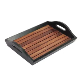 VarEesha Brown & Black Sheesham Wood Rectangular Tray image 2