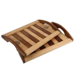 VarEesha Tree of Life Brown Sheesham Wood Rectangular Tray - Set of 2 image 2