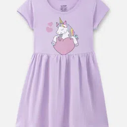 Nap Chief Girls Lavender Cotton Relaxed Fit Printed Casual Dress-picture-18