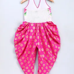 TWISHA Kids Off White & Pink Floral Print Jumpsuit image 2
