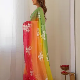 Saree Mall Orange Georgette Embellished Saree with Blouse Piece image 2