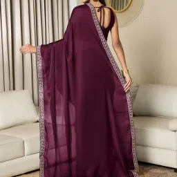 Saree Mall Magenta Satin Embellished Saree with Blouse Piece image 2