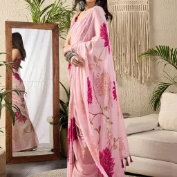 Saree Mall Pink Georgette Self Saree with Blouse Piece image 2