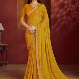 Saree Mall Yellow Chiffon Self Saree with Blouse Piece image 2