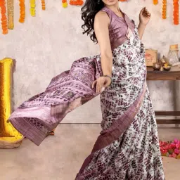 MIRCHI FASHION Ivory White Printed Saree With Unstitched Blouse image 2