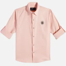 CHARCHIT Boys Peach Cotton Lycra Solid Shirt image 3