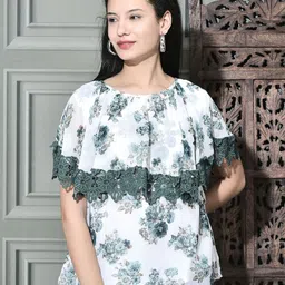 FUTURO Floral Printed Cape Sleeve Georgette Top-image-12