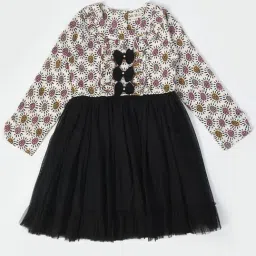 Bella Moda Kids White & Black Printed Full Sleeves Fit & Flare Dress-picture-18