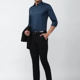 V Dot Navy Cotton Slim Fit Shirt image 2