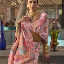 Saree Mall Pink Woven Saree With Unstitched Blouse image 2