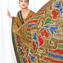 Saree Mall Brown Printed Saree With Unstitched Blouse image 2