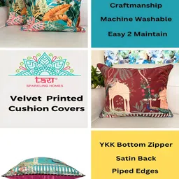 TARA- Sparkling Homes Blue & Yellow Set of 2 Ethnic Motifs Velvet Square Cushion Covers image 4