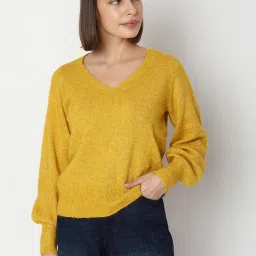 Vero Moda Yellow Self Design Pullover image 2