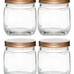 White Gold Transparent & Golden Glass Storage Jar With Metal Lid (0.6 L) - Set of 4 image 2