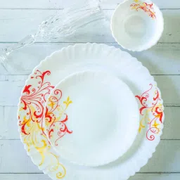 Cello White & Red Glass Dinner Set image 2