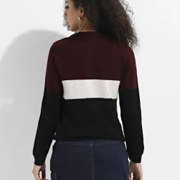 Campus Sutra Maroon & Black Color-Block Sweater image 2