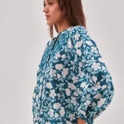 QOMN Teal Cotton Printed Top image 4