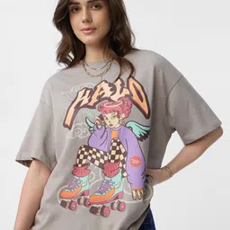 The Souled Store Graphic Printed Drop-Shoulder Sleeves Pure Cotton Oversized T-shirt-image-57