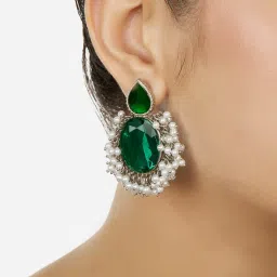 Zaveri Pearls Set of 2 Green Dazzling Stones Fusion Wear Drop Earrings-ZPFK18313 image 2