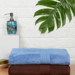Creeva Classic Brown and Royal Blue Cotton Solid Towels-image-0