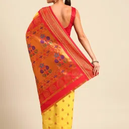 Varkala Silk Sarees Yellow & Red Woven Saree With Unstitched Blouse image 2