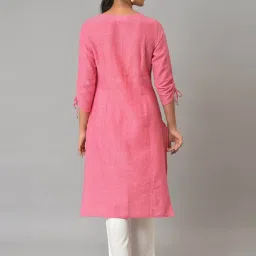 Aurelia Pink Cotton Embroidered Straight Kurta image 2