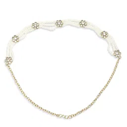 Oomph Gold Tone Multi Layer Pearls & Kundan Floral Ethnic Jadau Matha Patti image 2