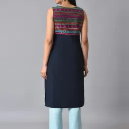 Aurelia Blue Cotton Embroidered Straight Kurta image 2