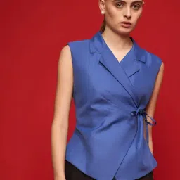 KASSUALLY Blue Solid Waistcoat-image-40