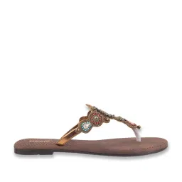 Mochi Women's Antique Gold Thong Sandals image 2