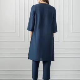 SHAYE Navy Cotton Embroidered Kurta image 2