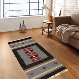 Romee Black & Grey Chenille Floral Ethnic Motifs Printed Floor Runner-picture-36